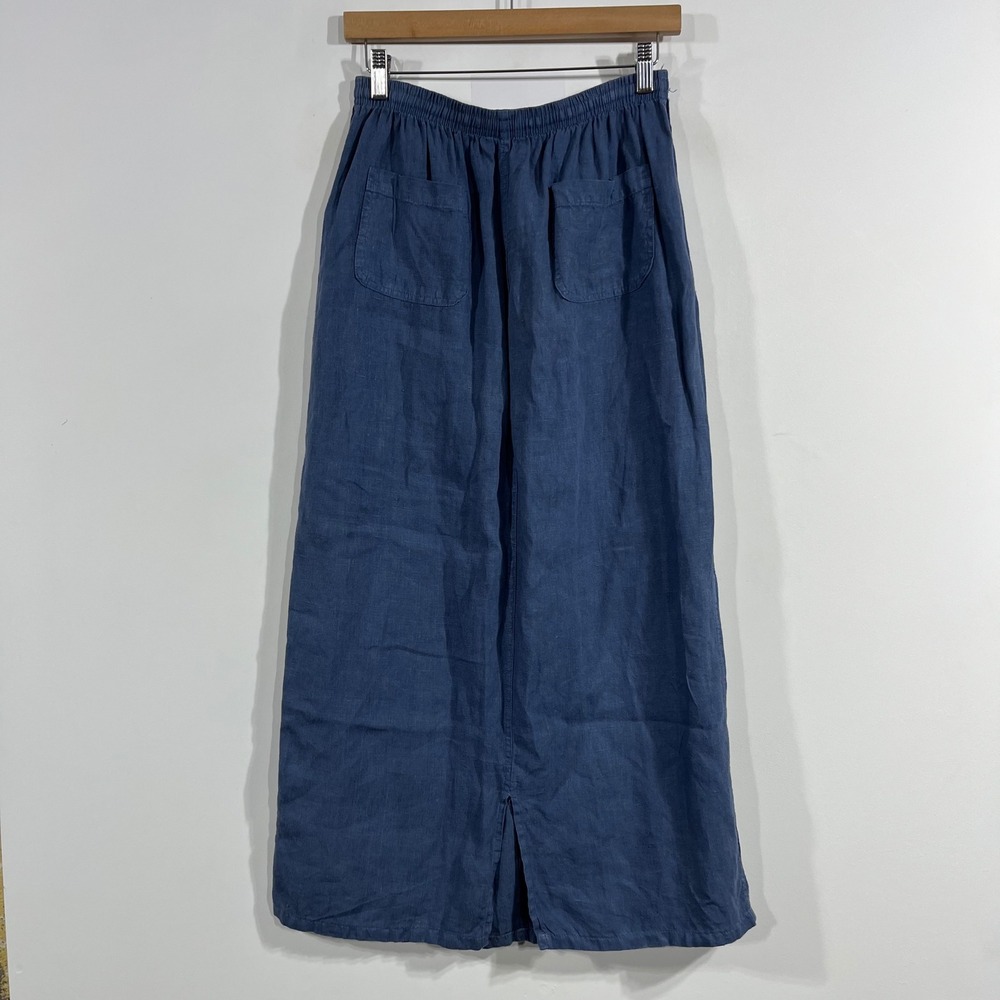 Cut Loose 90s Minimalist 100% Linen Maxi Skirt Coastal Drawstring Pockets Medium - Picture 3 of 9